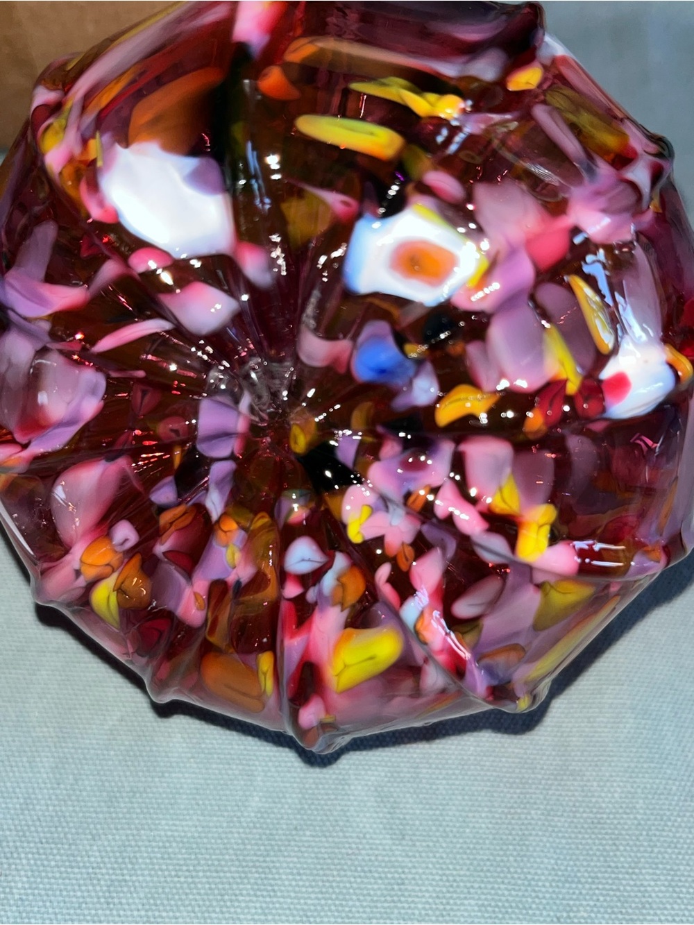 NWOT Luke Adams Art Glass Holiday Pumpkin in Pink and Yellow - Picture 4 of 4